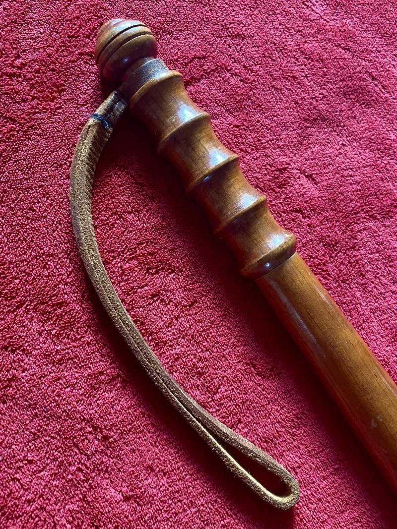 Antique British Police Hickory Truncheon with Original Leather Wrist Strap Marked HIATT c1920 — image 5