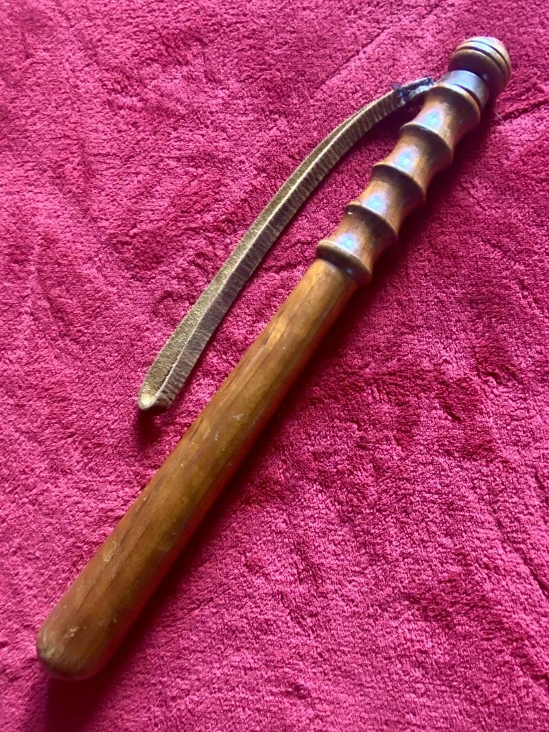 Antique British Police Hickory Truncheon with Original Leather Wrist Strap Marked HIATT c1920 — image 7