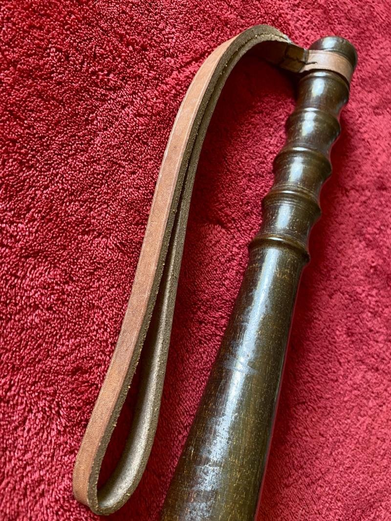 Original Vintage Dark Oak British Police Truncheon with Leather Strap c1960 — image 5