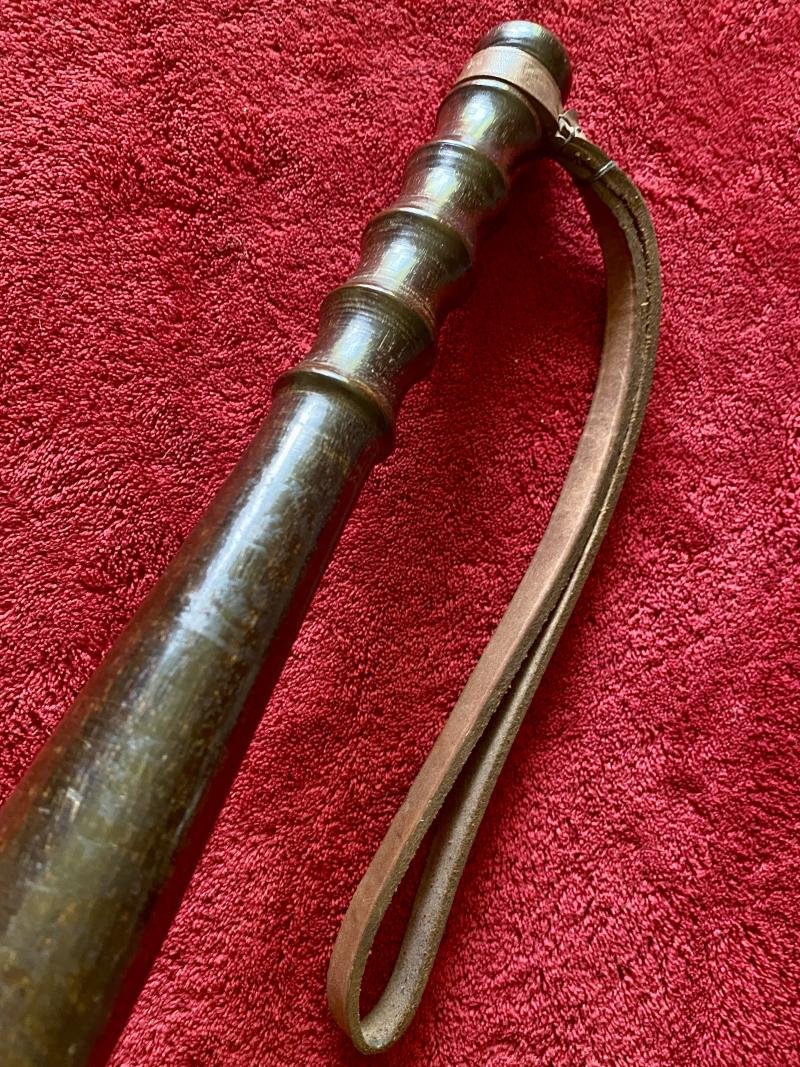Original Vintage Dark Oak British Police Truncheon with Leather Strap c1960 — image 7