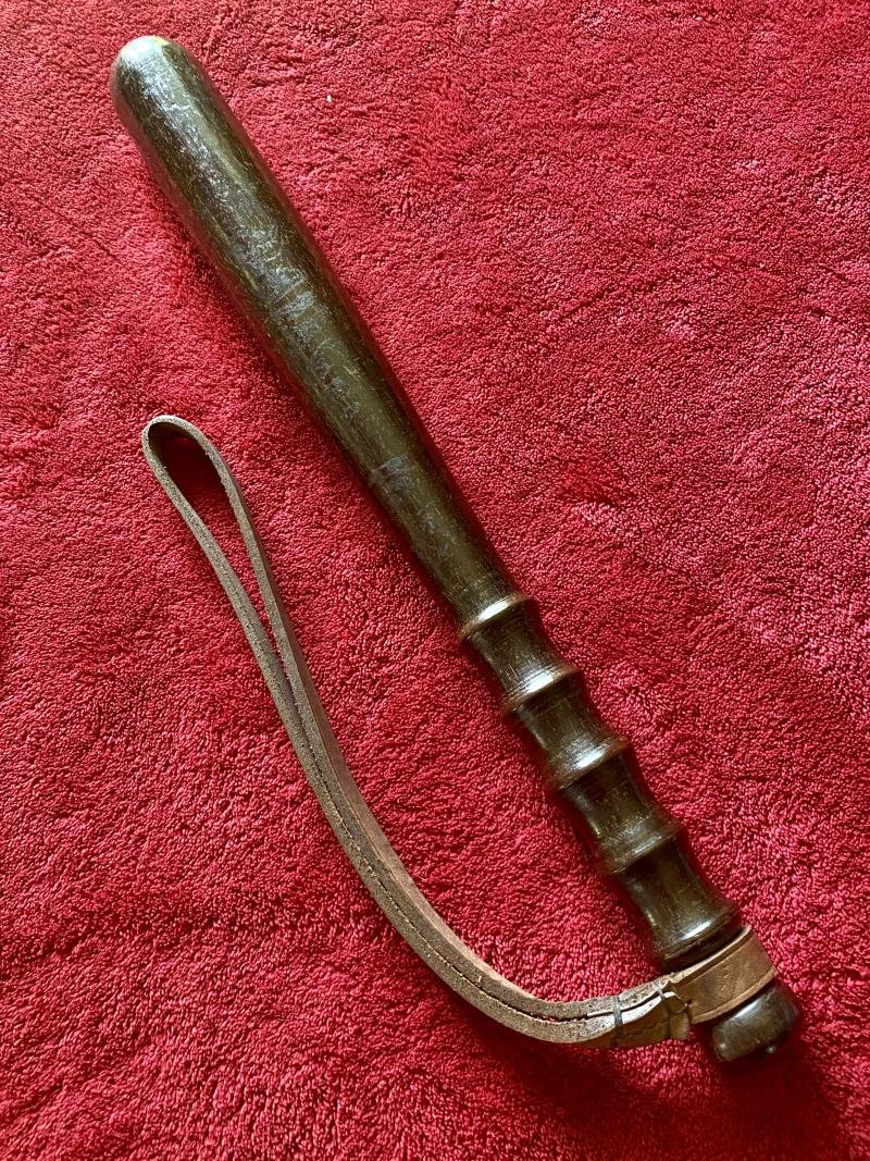Original Vintage Dark Oak British Police Truncheon with Leather Strap c1960 — image 8