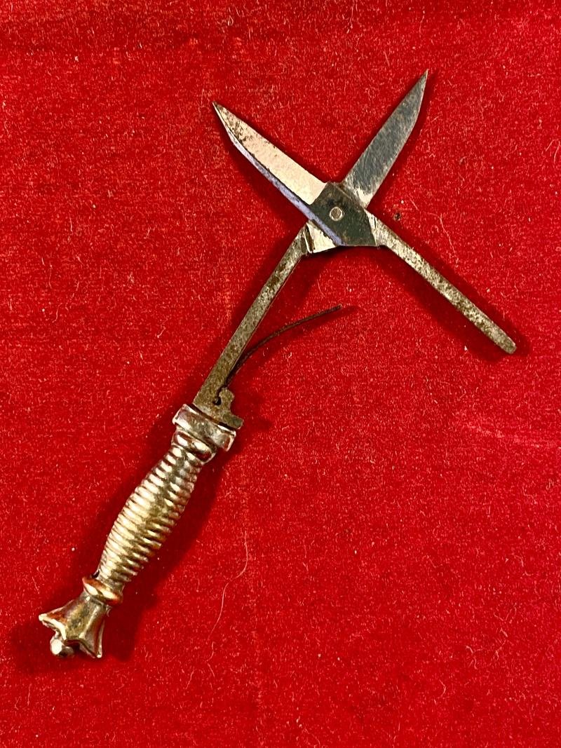 Rare Victorian Embroidery Sewing Scissors with a Gilt Metal Case in the Shape of a Renaissance Style Dagger c1890 — image 5