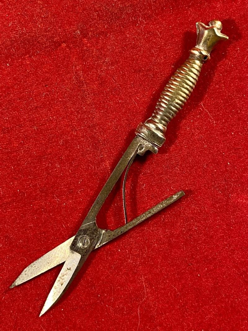 Rare Victorian Embroidery Sewing Scissors with a Gilt Metal Case in the Shape of a Renaissance Style Dagger c1890 — image 6
