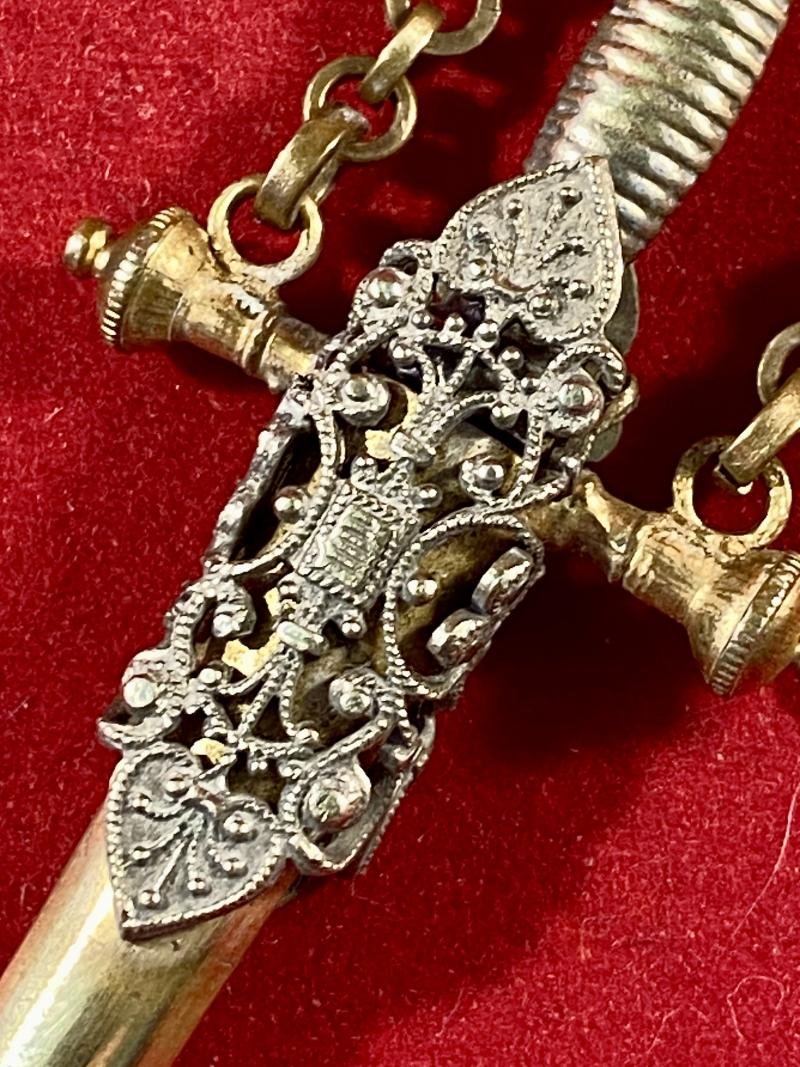 Rare Victorian Embroidery Sewing Scissors with a Gilt Metal Case in the Shape of a Renaissance Style Dagger c1890 — image 7
