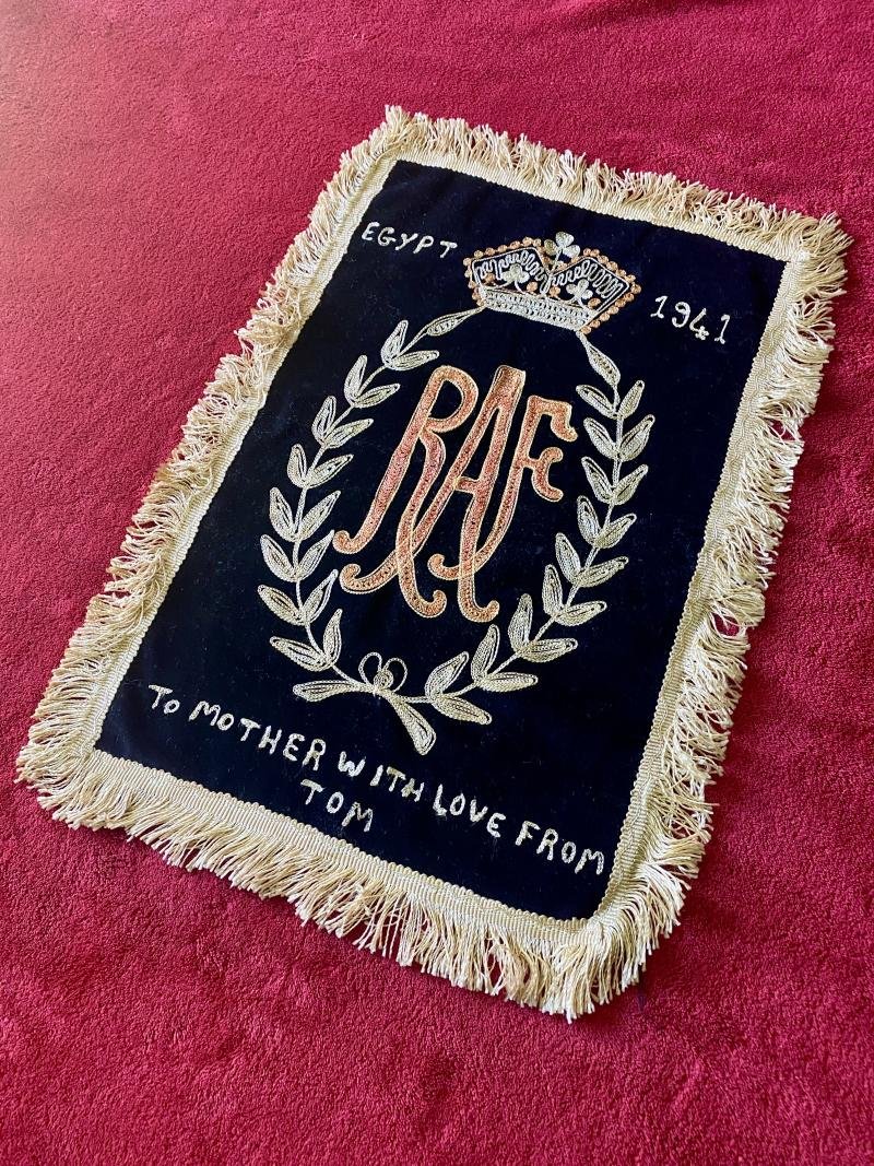 WW2 Souvenir RAF Embroidered Banner - EGYPT 1941 - TO MOTHER WITH LOVE FROM TOM — image 6