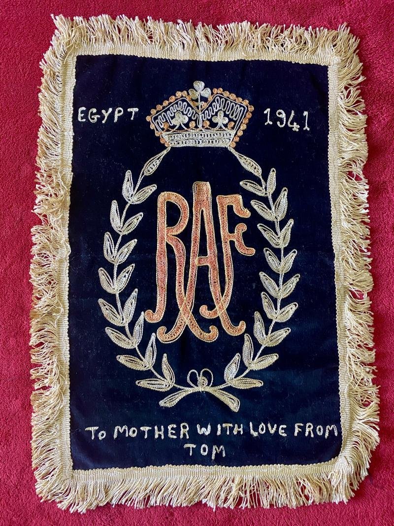 WW2 Souvenir RAF Embroidered Banner - EGYPT 1941 - TO MOTHER WITH LOVE FROM TOM — image 9