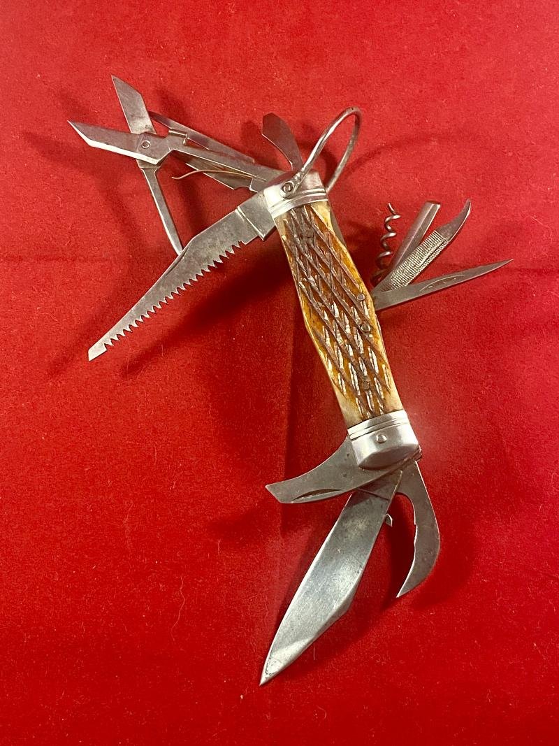 Vintage Japanese HOBO - 11 Multi Tool Survival Knife with Synthetic Stag-horn Grips, by STELLAR, c1950 — image 2