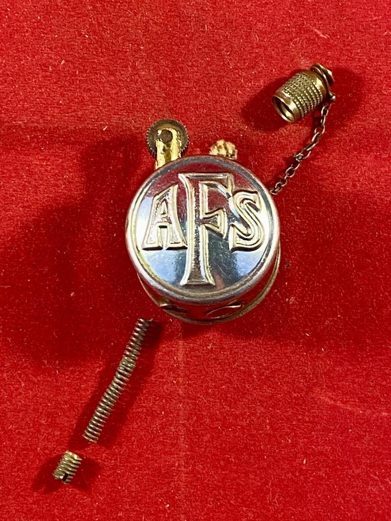 Fine WW2 Auxiliary Fire Service Brass Pocket Petrol Lighter with Silver Plated AFS Buttons — image 2