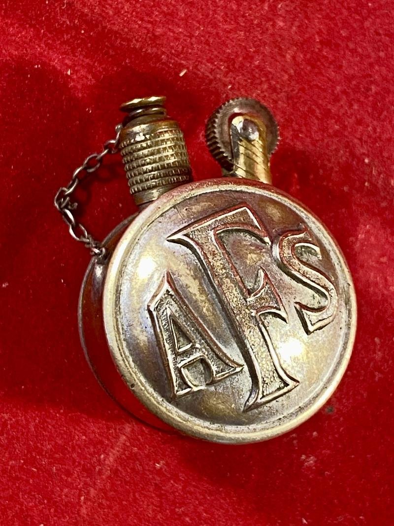 Fine WW2 Auxiliary Fire Service Brass Pocket Petrol Lighter with Silver Plated AFS Buttons — image 4