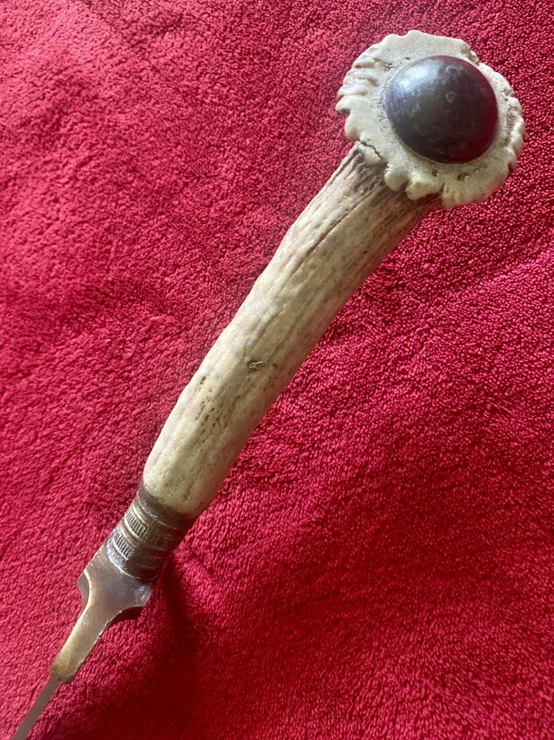 Impressive Dagger with 9.75' Single Edged Spearpoint blade and Stag Antler Handle c1900. — image 3