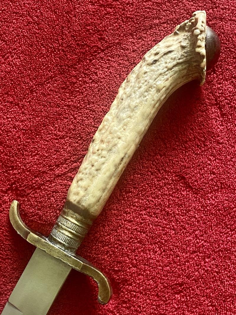 Impressive Dagger with 9.75' Single Edged Spearpoint blade and Stag Antler Handle c1900. — image 5