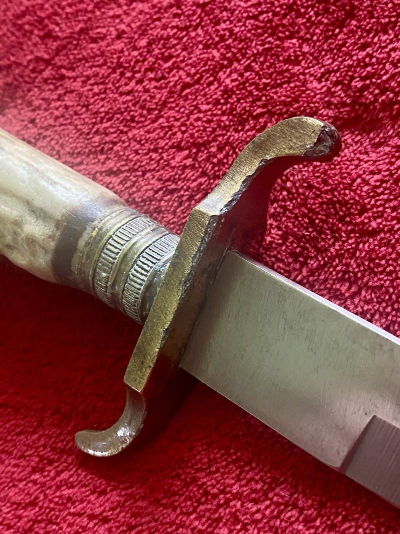 Impressive Dagger with 9.75' Single Edged Spearpoint blade and Stag Antler Handle c1900. — image 8