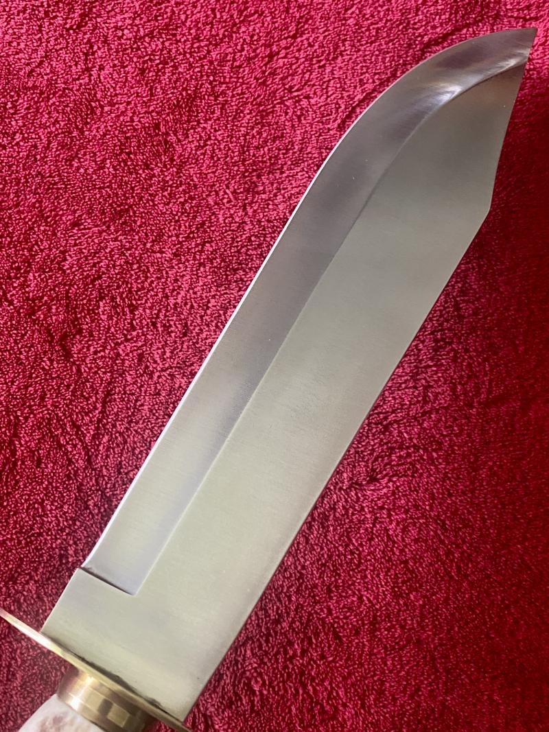 Handmade Vintage Bowie Knife with Impressive 9.5' Polished Steel Blade – Stag Antler Handle and Suede Sheath — image 7