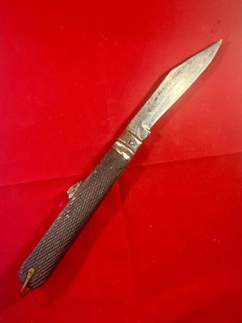 Unusual Large Antique Folding Lock-Back Knife with Chequered Wood Grip by Joseph Rodgers & Sons c1880 — image 2