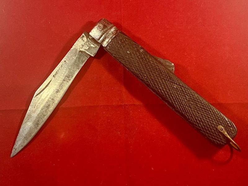 Unusual Large Antique Folding Lock-Back Knife with Chequered Wood Grip by Joseph Rodgers & Sons c1880 — image 3