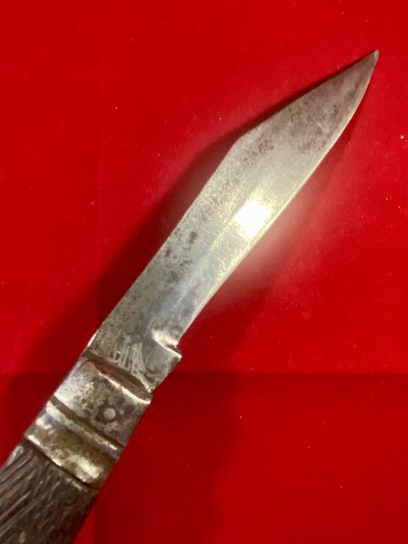 Unusual Large Antique Folding Lock-Back Knife with Chequered Wood Grip by Joseph Rodgers & Sons c1880 — image 4