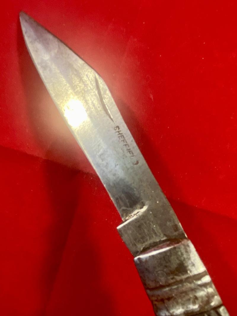 Unusual Large Antique Folding Lock-Back Knife with Chequered Wood Grip by Joseph Rodgers & Sons c1880 — image 5