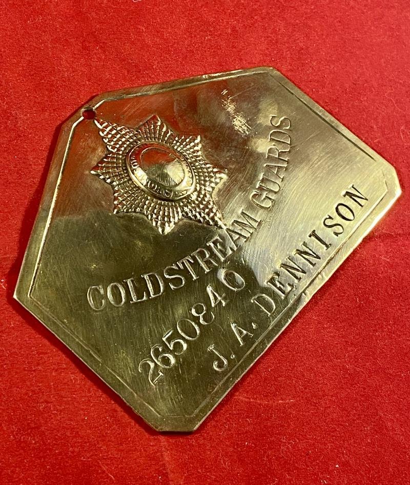 Vintage Coldstream Guards Brass Bed Plate Named to J.A. DENNISON - 2650840 — image 2