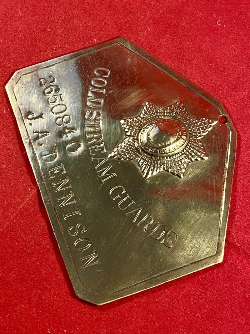 Vintage Coldstream Guards Brass Bed Plate Named to J.A. DENNISON - 2650840 — image 3