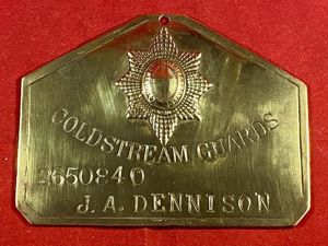 Vintage Coldstream Guards Brass Bed Plate Named to J.A. DENNISON …