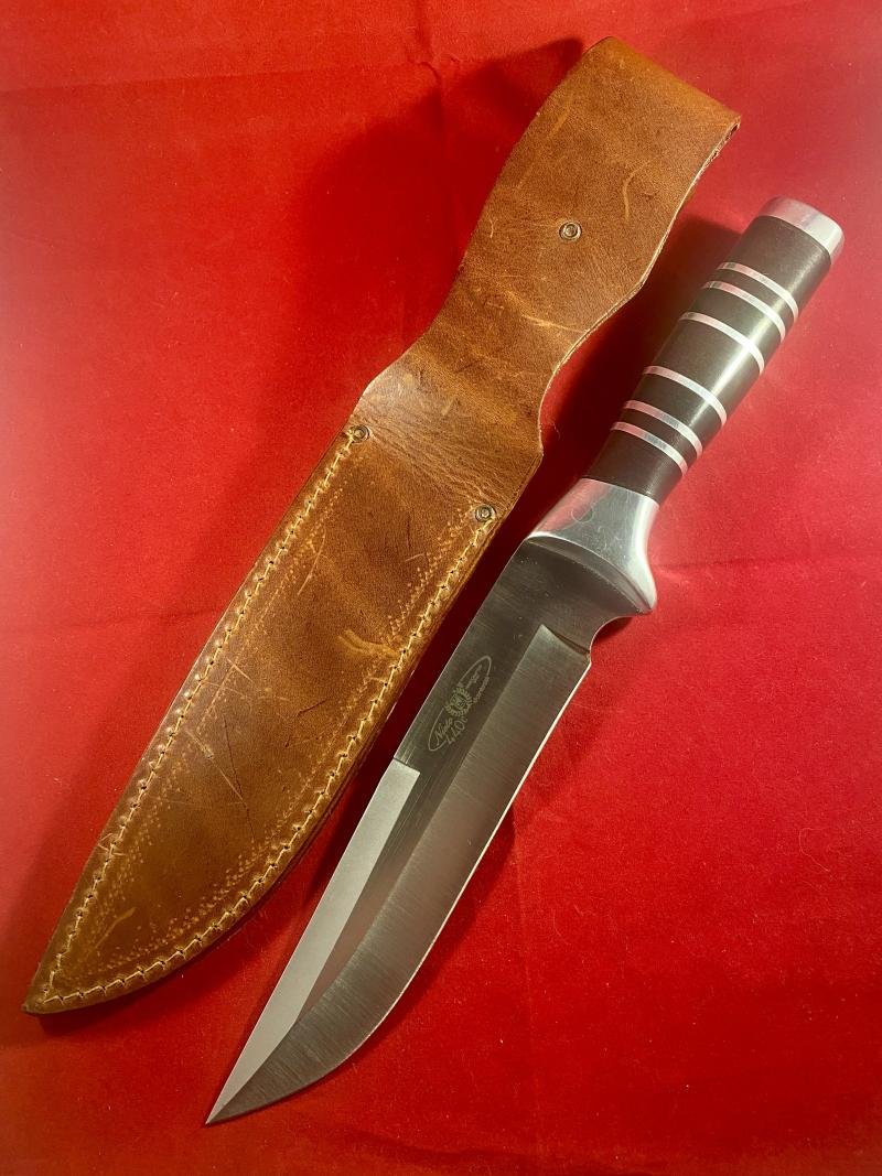 Large Vintage Miguel Nieto S.L Handmade Hunting Knife with 8' Blade and Leather Sheath — image 3