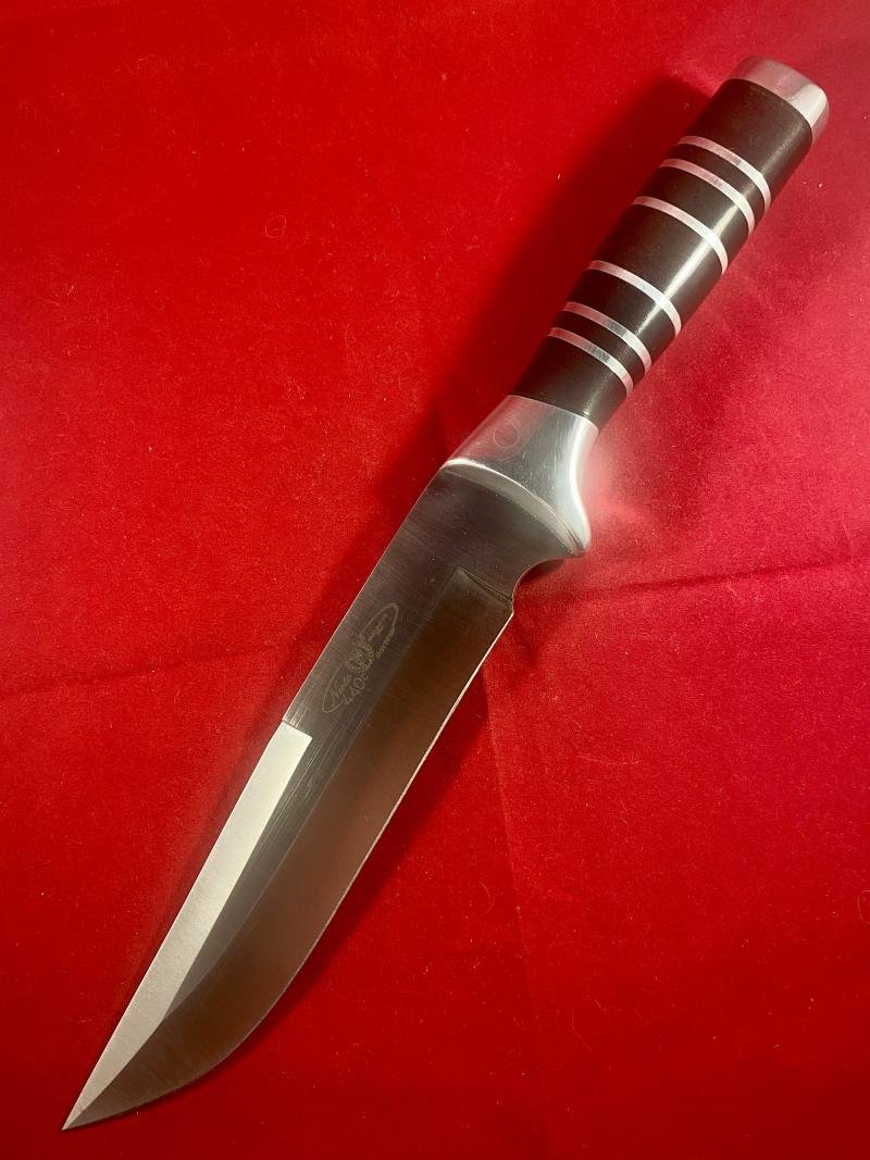 Large Vintage Miguel Nieto S.L Handmade Hunting Knife with 8' Blade and Leather Sheath — image 4