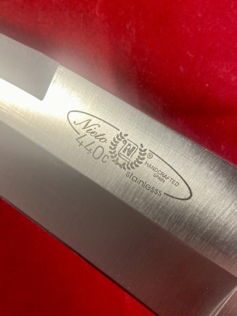 Large Vintage Miguel Nieto S.L Handmade Hunting Knife with 8' Blade and Leather Sheath — image 9