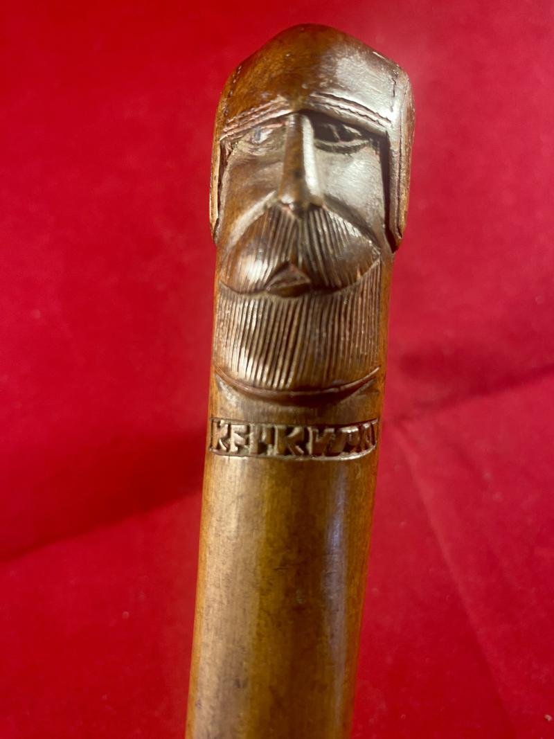 Antique Olive Wood Greek KEPKYPA (Corfu) Walking Stick with Carved Grip Depicting an Elephant's Head and a Bearded Man's Head — image 6