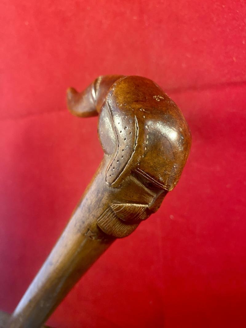 Antique Olive Wood Greek KEPKYPA (Corfu) Walking Stick with Carved Grip Depicting an Elephant's Head and a Bearded Man's Head — image 7