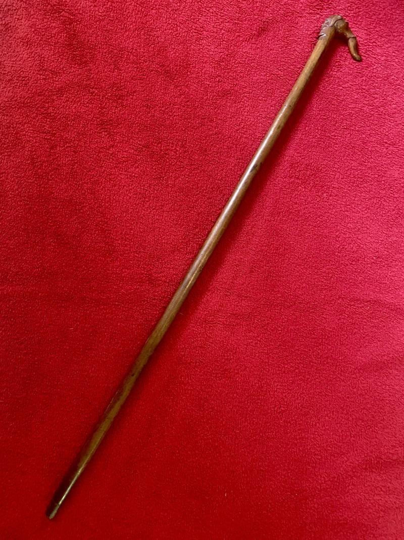 Antique Olive Wood Greek KEPKYPA (Corfu) Walking Stick with Carved Grip Depicting an Elephant's Head and a Bearded Man's Head — image 8