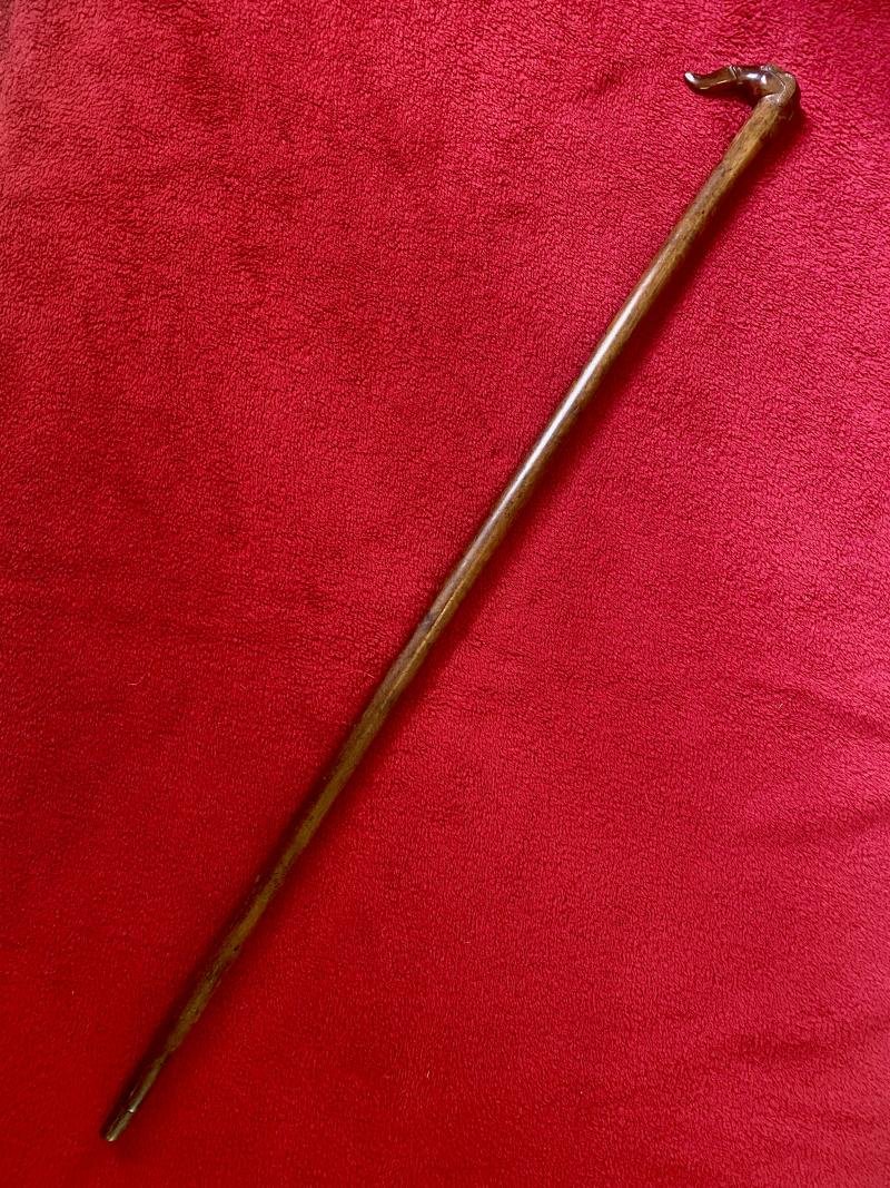 Antique Olive Wood Greek KEPKYPA (Corfu) Walking Stick with Carved Grip Depicting an Elephant's Head and a Bearded Man's Head — image 9