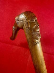 Antique Olive Wood Greek KEPKYPA (Corfu) Walking Stick with Carved …