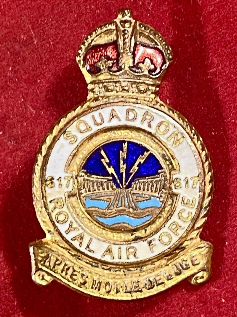 Rare Original WW2 Royal Air Force No 617 Squadron 'The Dambusters' Gilt and Enamel Badge by H. W. Miller Ltd — image 4