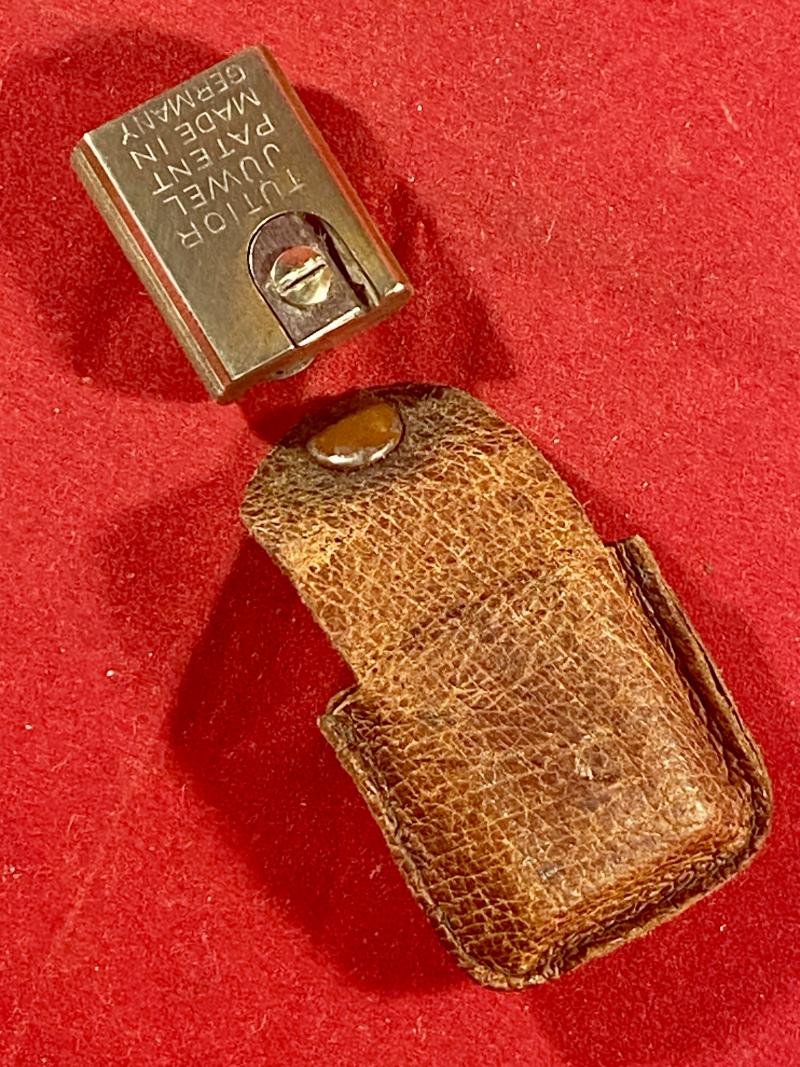 Antique German 'TUTIOR JUWEL' Double Brass Pencil Sharpener with Original Leather Case by L. & C. Hardtmuth — image 2