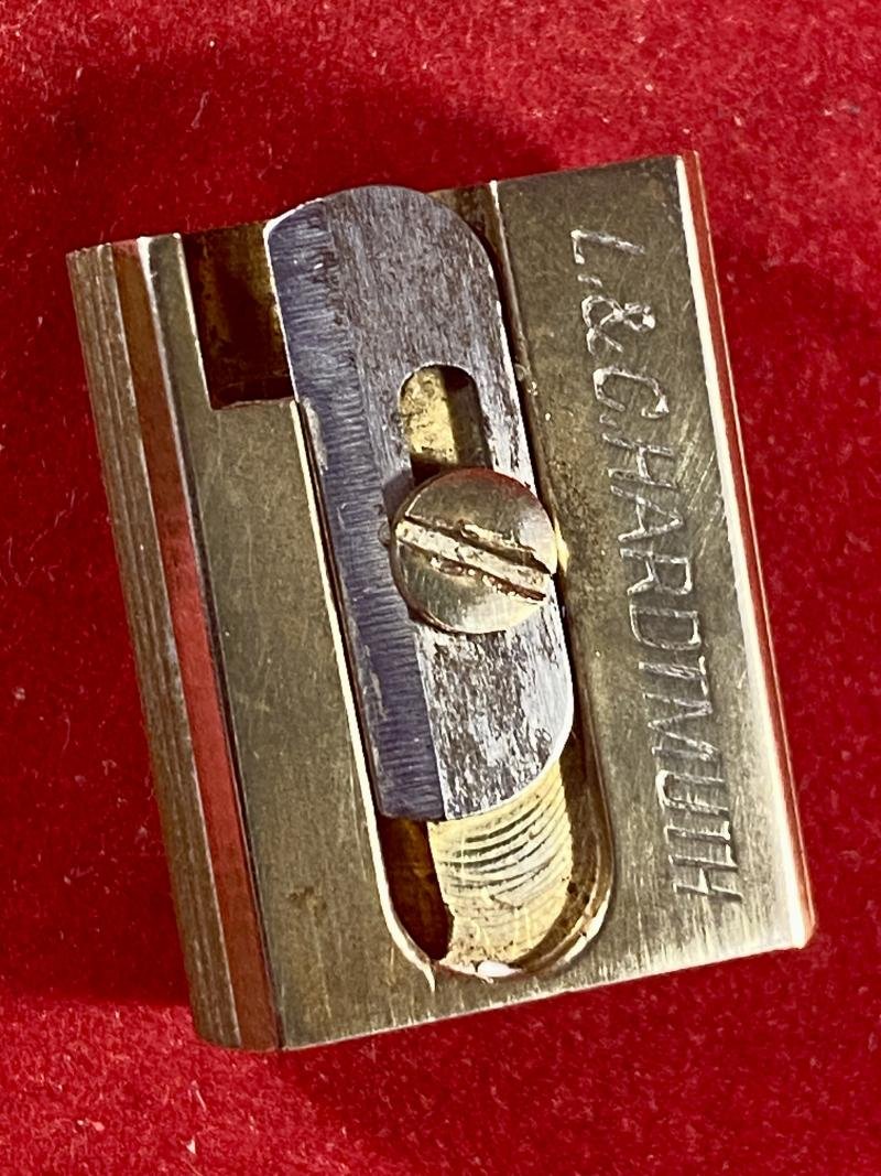 Antique German 'TUTIOR JUWEL' Double Brass Pencil Sharpener with Original Leather Case by L. & C. Hardtmuth — image 4