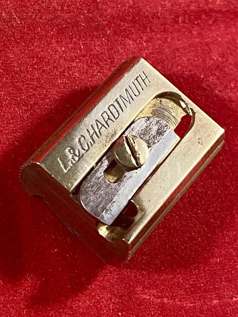 Antique German 'TUTIOR JUWEL' Double Brass Pencil Sharpener with Original Leather Case by L. & C. Hardtmuth — image 8