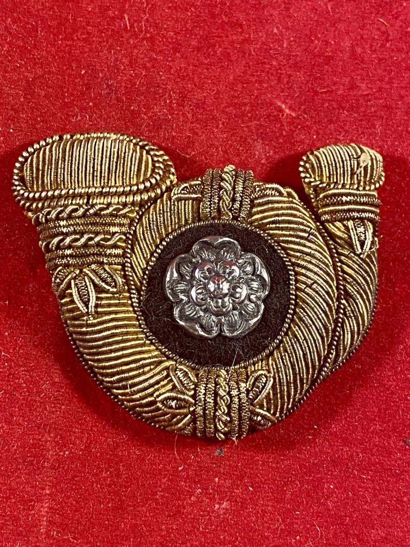 Rare Pair of Victorian King's Own Yorkshire light Infantry K.O.Y.L.I. Padded Bullion Wire Collar Badges — image 2