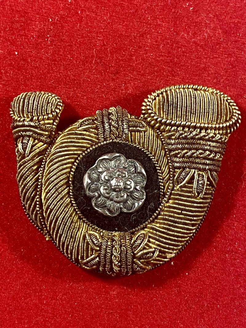 Rare Pair of Victorian King's Own Yorkshire light Infantry K.O.Y.L.I. Padded Bullion Wire Collar Badges — image 3