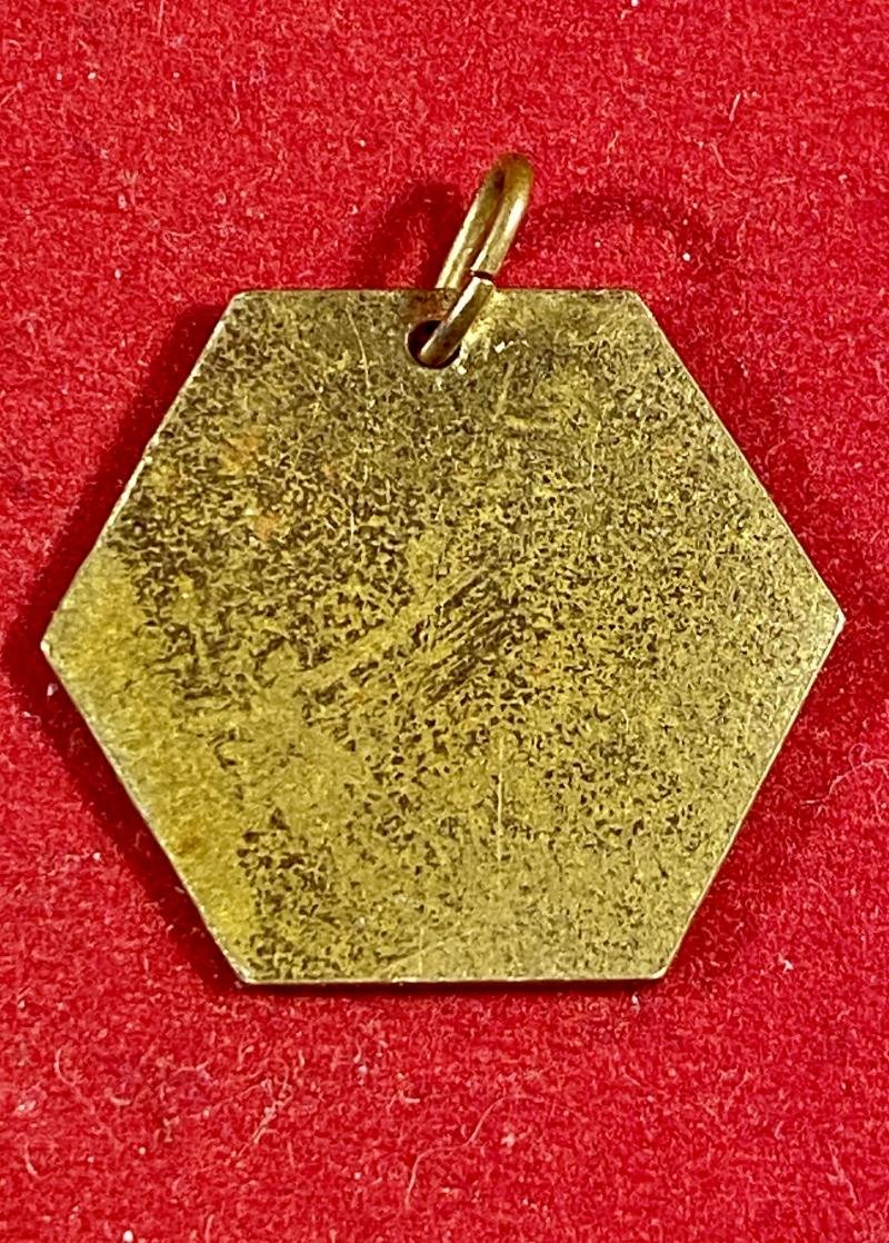 Pre WW2 Gilt Metal Swastika Token 'FOR TWO YEARS OF GOOD LUCK - GOOD LUCK' c1930 — image 4
