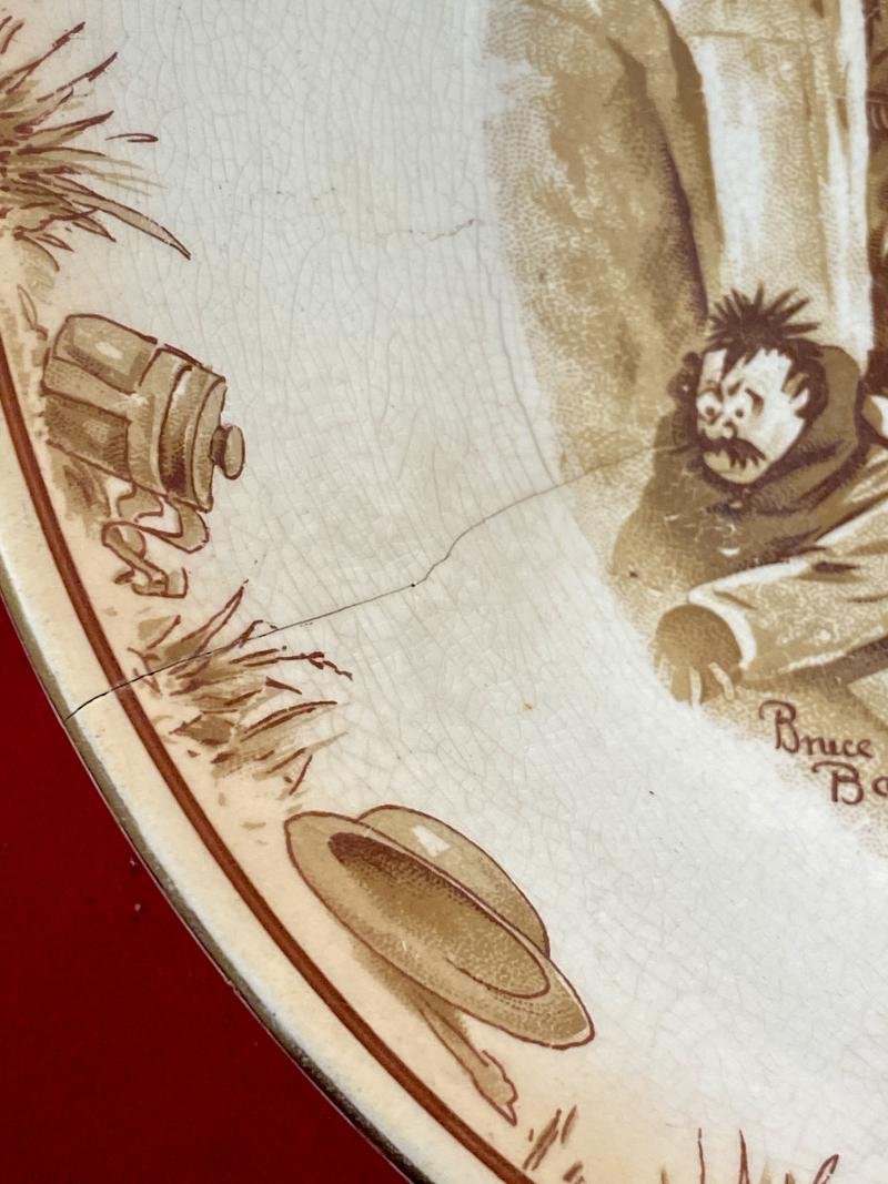 Large WW1 Bruce Bairnsfather 9' Commemorative Dish Depicting a Juggling Grenades Cartoon and the words 'KEEPING HIS HAND IN?' — image 5