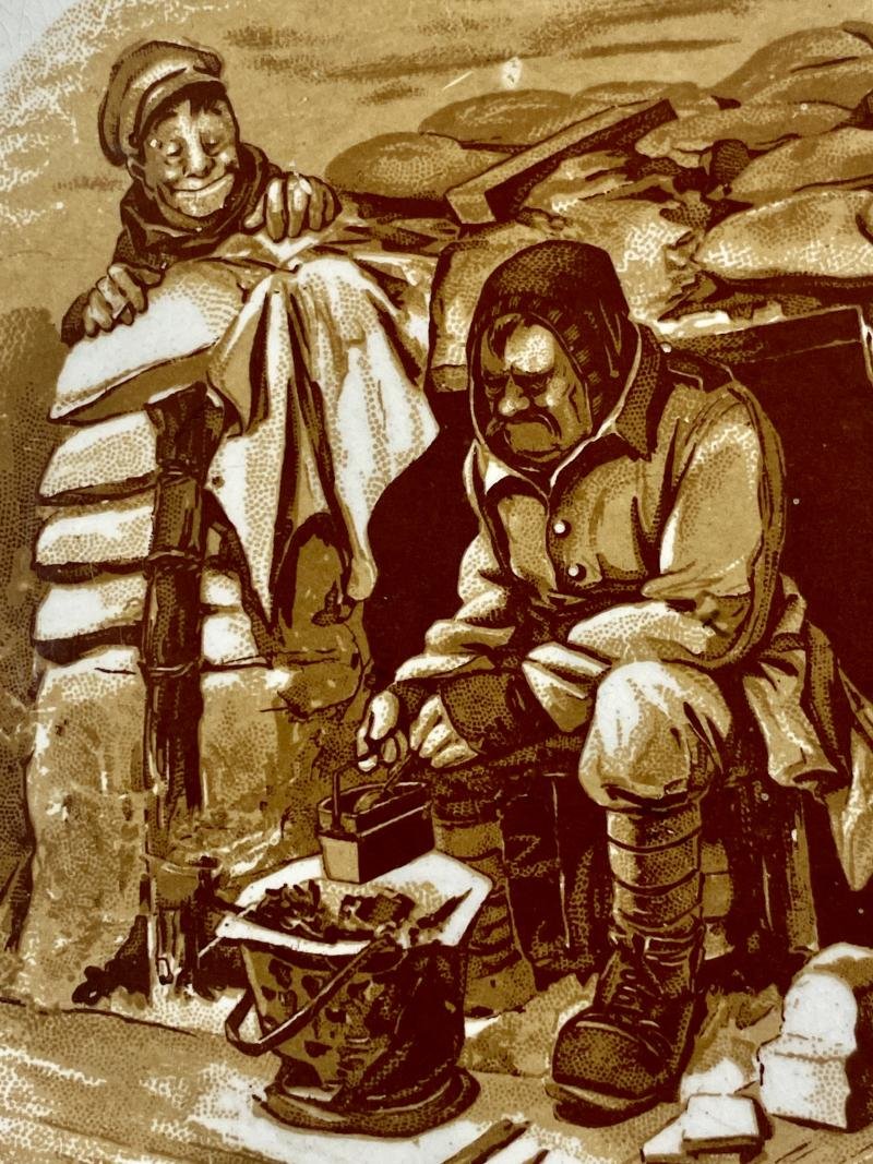 WW1 Bruce Bairnsfather 8.25' Commemorative Dish Depicting a Cooking Cartoon and the words THE HISTORICAL TOUCH – 'WELL ALFRED OW ARE THE CAKES?' — image 3