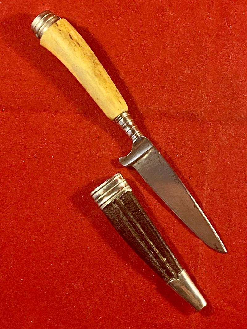Small Vintage German Stag Handled Jagdnicker/Skinning Knife with Leather Sheath by J H PRIMA Solingen — image 2