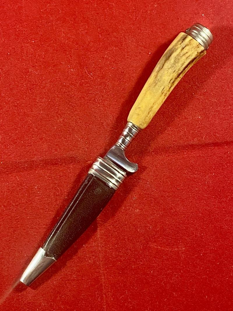 Small Vintage German Stag Handled Jagdnicker/Skinning Knife with Leather Sheath by J H PRIMA Solingen — image 3