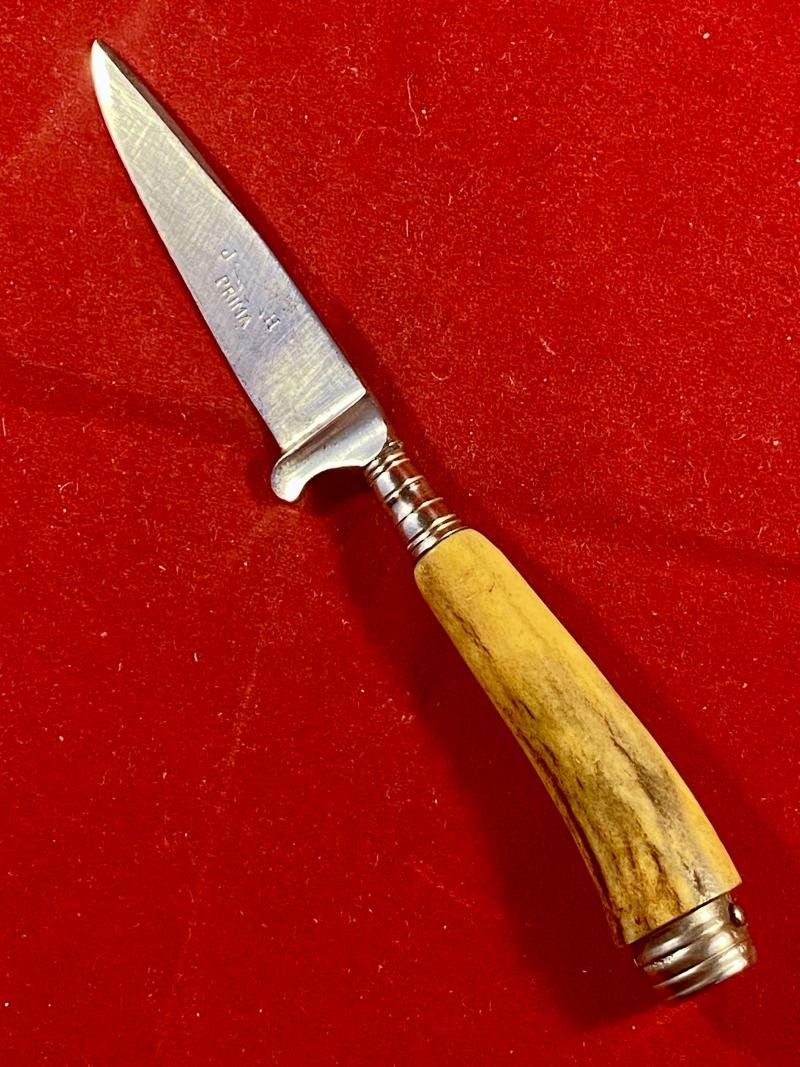 Small Vintage German Stag Handled Jagdnicker/Skinning Knife with Leather Sheath by J H PRIMA Solingen — image 5