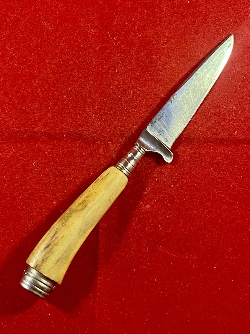 Small Vintage German Stag Handled Jagdnicker/Skinning Knife with Leather Sheath by J H PRIMA Solingen — image 6