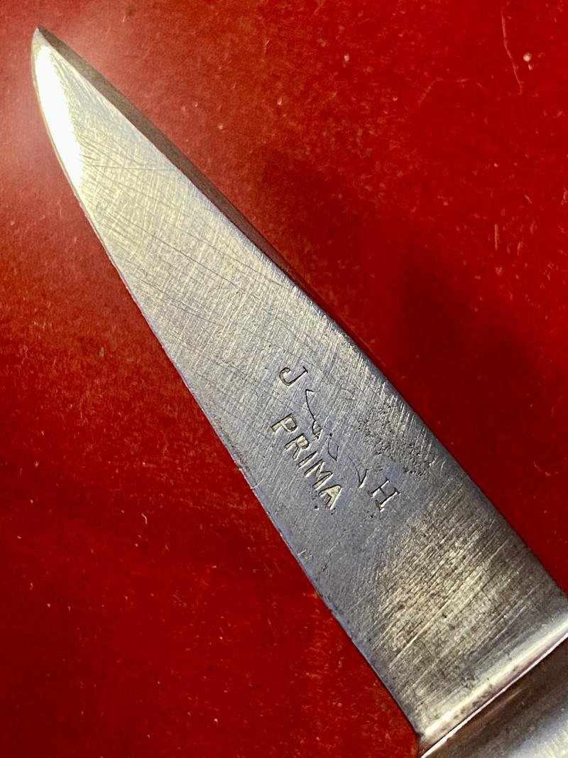 Small Vintage German Stag Handled Jagdnicker/Skinning Knife with Leather Sheath by J H PRIMA Solingen — image 7