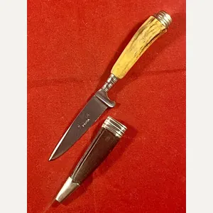 Small Vintage German Stag Handled Jagdnicker/Skinning Knife with Leather Sheath …