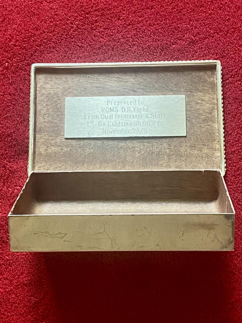 Vintage 1st Bn Coldstream Guards Presentation Silver Plated Cigarette Box – to RQMS D.R. Yorke 1979 — image 6