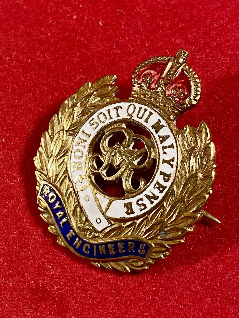 WW1 GVR Royal Engineers Brass and Enamel Regimental Crest Sweetheart Brooch — image 3