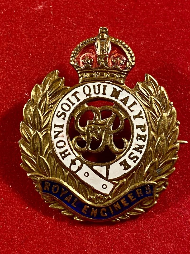 WW1 GVR Royal Engineers Brass and Enamel Regimental Crest Sweetheart Brooch — image 4